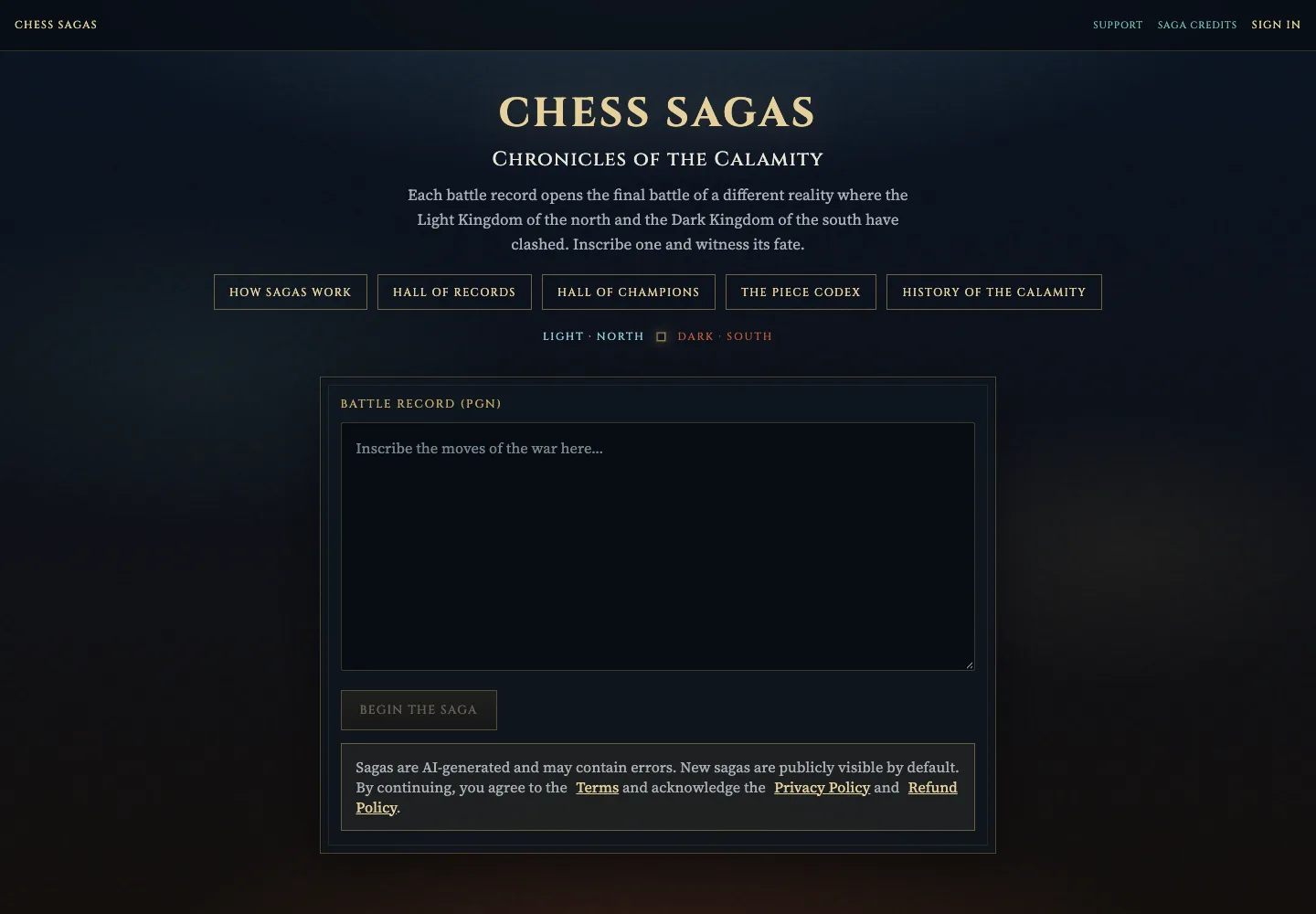 Chess Sagas website preview