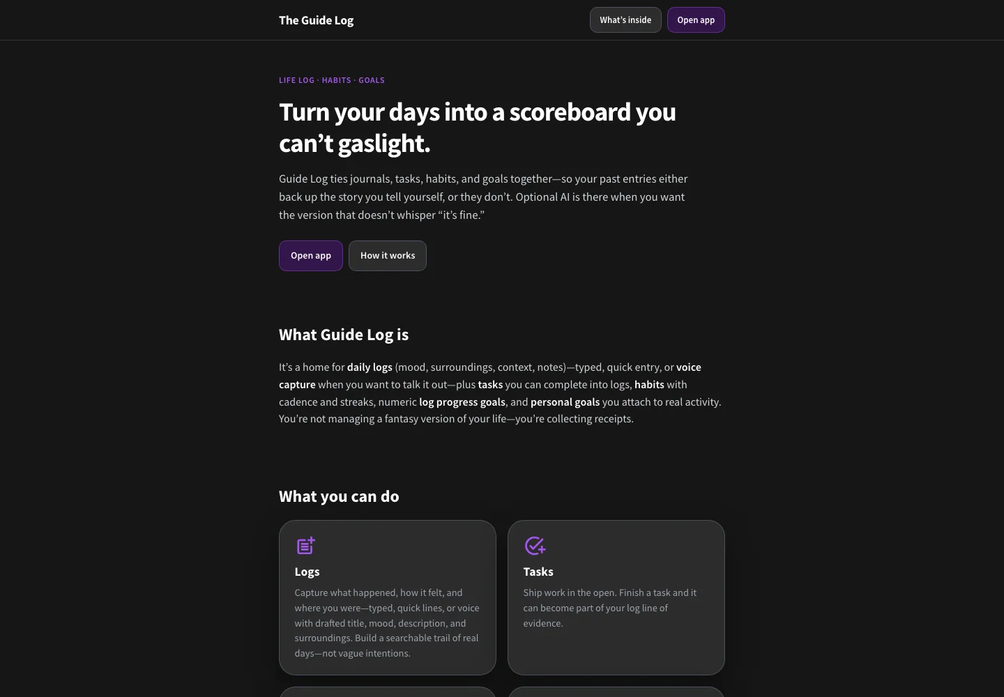The Guide Log website preview